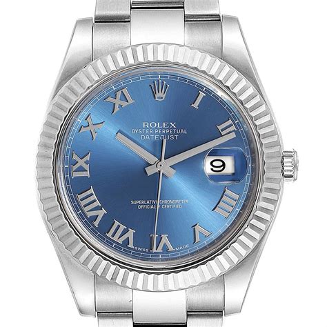 rolex datejust ii blue dial roman numerals fluted bezel|Rolex Datejust with roman numerals.